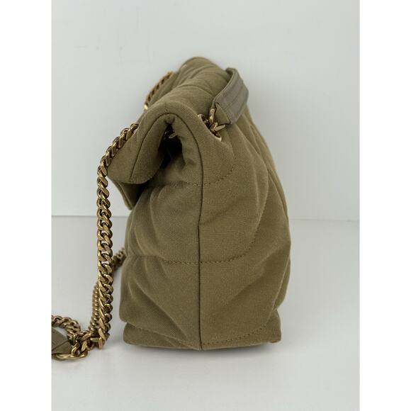 SAINT LAURENT Small Puffer Wool Chevron Quilt Shoulder Bag in Olive Green - Picture 8 of 13